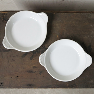 2枚セット 白磁 洋食屋の浅い耳付 デットストック 1970年代貿易用　検: 陶器 フラット プレート 取り皿 サラダ アンティーク ビンテージ