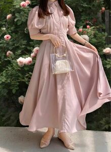 新品　フレンチガーリー　プリンセス　バックレースアップ　タックシャツ　ワンピース　韓国　オルチャン　ドレス　ロングワンピース
