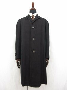 HH美品【MITSUKOSHI 三越 オーダーコート】ロング丈 織柄 ステンカラーコート (メンズ) size52～54相当 ブラック系×レッド系●17MW2668●