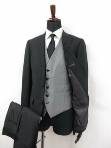 超美品 【スーツカンパニー THE SUIT COMPANY】 2ボタン くるみボタン 3ピーススーツ(メンズ) size180cm-6Drop 黒無地 0103684●28RMS5740