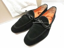 HH 美品 【サントーニ Santoni】 スエード ローファー スリッポン 紳士靴 (メンズ) size6.5 黒に近いネイビー系 ●18MZA3361●_画像1