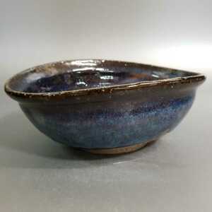 .44) Hagi . mountain root Kiyoshi . blue Hagi ellipse deep pot unused new goods including in a package welcome 