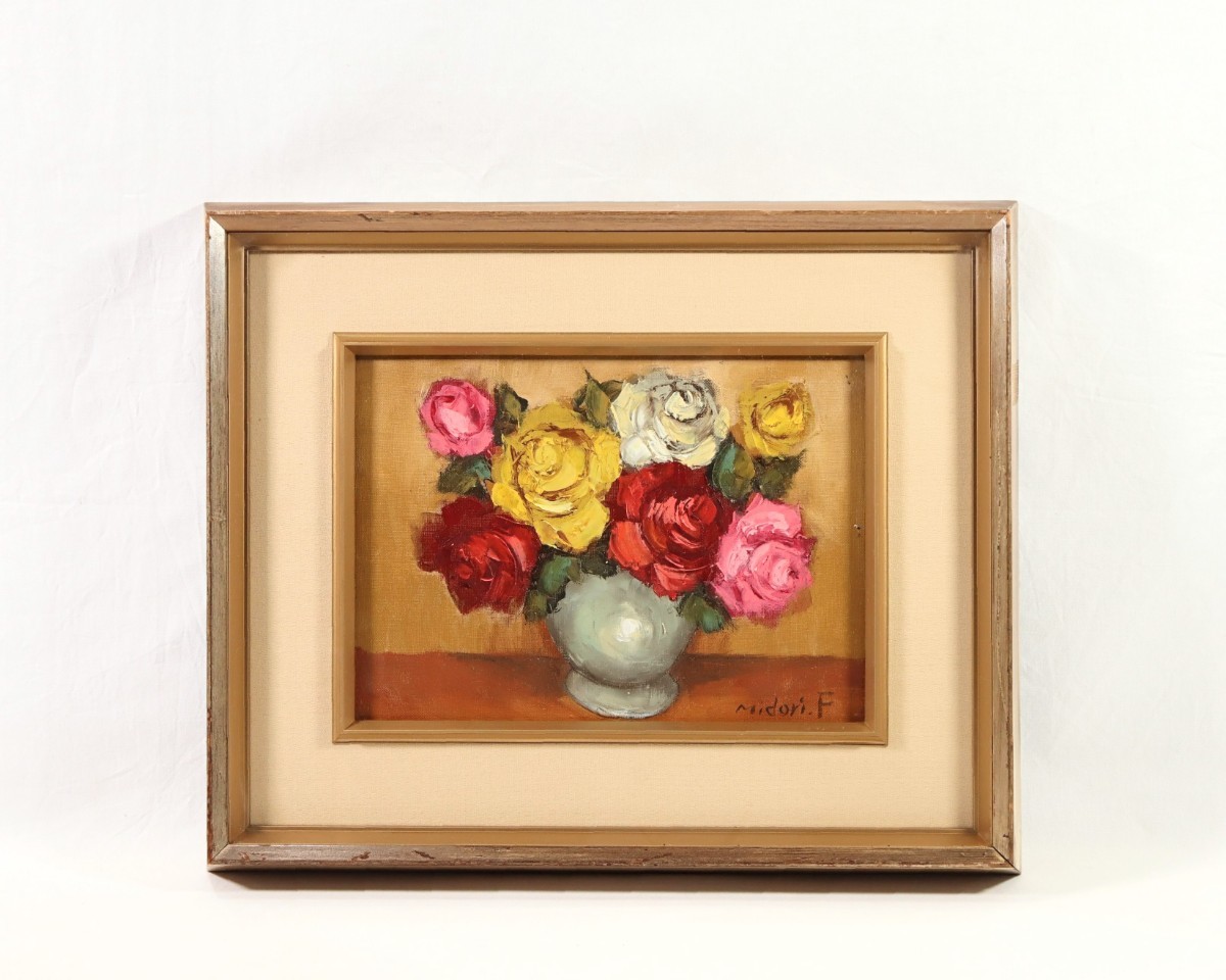 真作保証 杉山誠治 油彩「花」画寸 24cm×33cm F4 岐阜県出身