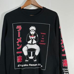 NARUTO ナルト ロンT ラーメン一楽 Tシャツ 袖プリント 黒 アニメ 漫画 キャラクター USA 古着 e801