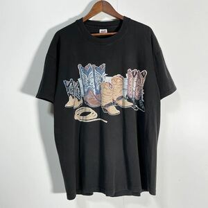 90s USA製 anvil 古着 Tシャツ シングルステッチ ウエスタンブーツ Western Boots Print Big Slze Tee e752