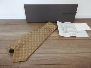 【送料無料】　ルイ ヴィトン LOUIS VUITTON ネクタイ ダミエ クラヴァット チェック柄 茶 ブラウン brown 金 ゴールド gold シルク 　箱付