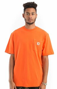 CARHARTT (カーハート) US Tシャツ Workwear Pocket T-Shirt Bright Orange ブライトオレンジ (L) ポケット付 (K87)