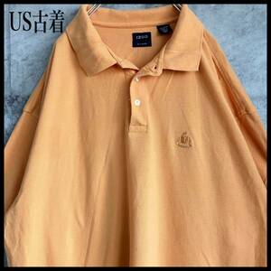 US古着 ロゴ刺繍 ポロシャツ 3XLサイズ オレンジ 鹿子 627 ゴルフウェア トップス golf 古着 半袖