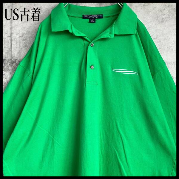 US古着 ロゴ刺繍 ポロシャツ グリーン 2XL ビッグサイズ 26 ゴルフウェア golf 半袖 古着 トップス