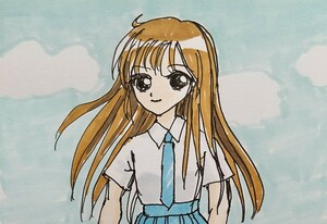 Art hand Auction Hand-drawn illustration #35 Uniform girl long hair miniskirt, comics, anime goods, hand drawn illustration