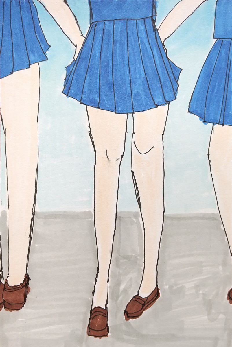 Hand-drawn illustration #33 Legs bare legs miniskirt girl loafers sailor sailor suit illustration beautiful legs, comics, anime goods, hand drawn illustration