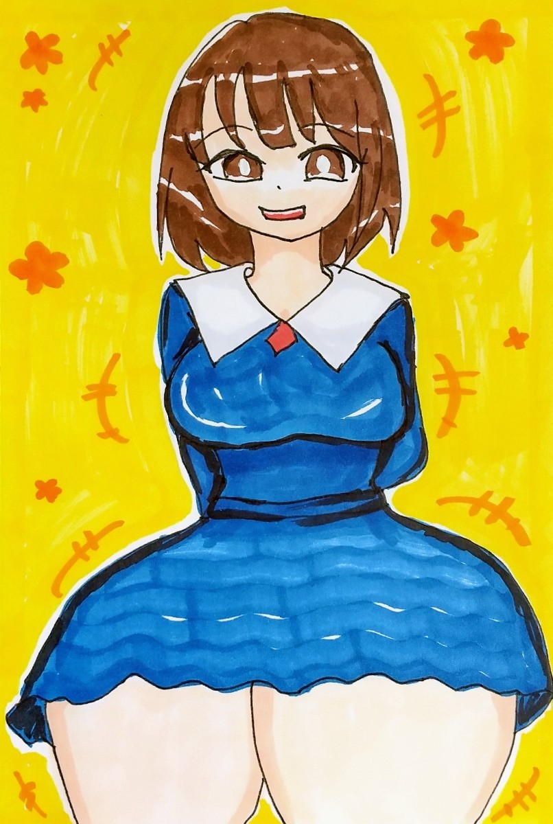 Handgezeichnete Illustration #42 Girl Bob Miniskirt Navy Cute, Comics, Anime-Waren, handgezeichnete Illustration