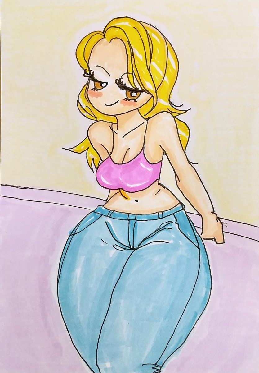 손으로 그린 일러스트 #44 여자 귀여운 긴 머리 웨이브, 만화, 애니메이션 상품, 손으로 그린 그림