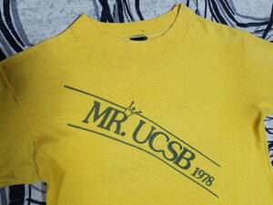 雰囲気 レア USA製 70s Anvil アンビル ビンテージ オリジナル MR.UCSB 1978 メッセージ 染み込み プリント シングルステッチ Tee Tシャツ