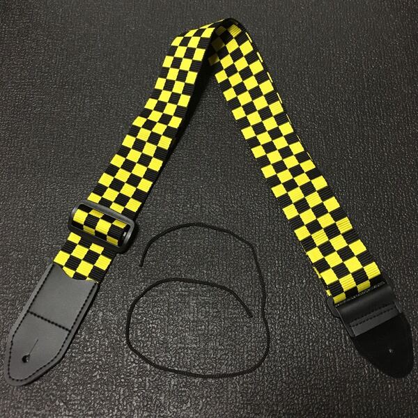 ☆ 新品! ギター ストラップ イエロー × ブラック(チェック柄) ☆