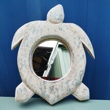 Art hand Auction Bali Wall Mirror Decoration Handmade Honu Blue Antique Paint, furniture, interior, mirror, Wall-mounted