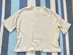 Phlannl オーバーサイズ ワッフル カットソー Tシャツ L アイボリー、オフホワイト系 半袖Tシャツ フランネル 古着