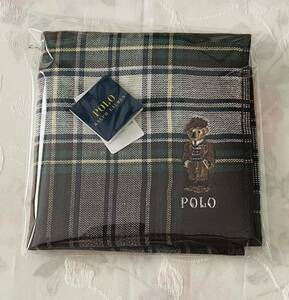 【新品】POLO RALPH LAUREN ポロベア タオルハンカチ/ ブラウン/チェック/ 綿100%/ 約25×約25cm/