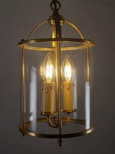 フフランスアンティーク 吊り下げガラスランプ 2灯 ペンダント・ランプ 真鍮