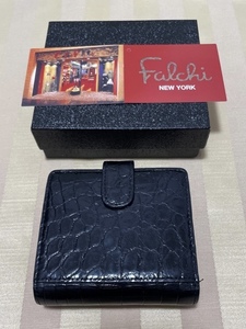 A【二つ折りウォレット　ファルチニューヨーク】Falchi NＥW YORK　ラージクロコダイル　 MADE IN JAPAN　ブラック ユニセックス　　美品