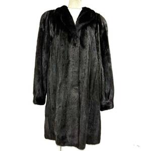 【七福】fk2470 BLACKGLAMA ブラックグラマ　Senza Serioso セミロングコート デザインコート ブラックミンク 貂皮 mink身丈 約 90cm