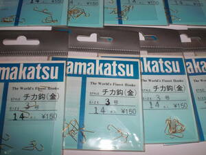 がまかつ　チカ鈎（金）３号１４本入り１０枚　ワカサギ、小アジ、小魚等