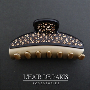 ■L'HAIR DE PARIS■ ■クラシックストーンヘアクリップM■ブラック 黒 ゴールド 大きい 大きめ Mサイズ ヘアアクセサリー ヴァンドーム