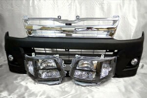 200 ハイエース 3型 標準 HID ブラック ヘッドライト フォグランプ & ユニット メッキグリル フロントバンパー インナーグリル 7点セット