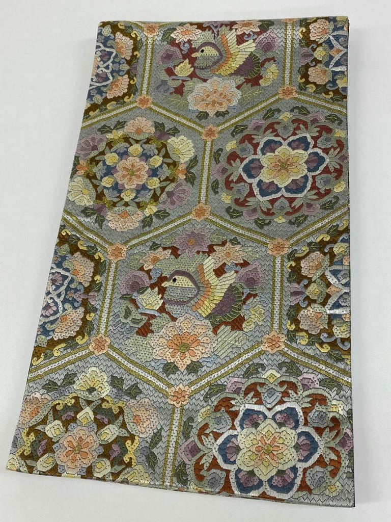 絽刺し手刺繍総刺繍袋帯鳥花文様金糸正絹全通| JChere雅虎拍卖代购