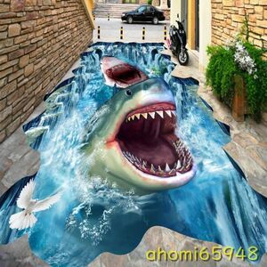 PB014: カスタム写真 3D フローリング壁画サメ滝 3D 立体床ステッカー防水肥厚自己粘着 PVC 壁紙