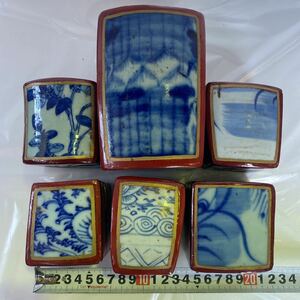【中国陶片小箱】まとめて６個♪(検索: 染付青花陶片象嵌、唐物、木製彫花装飾、 漆蒔合子、漆器）