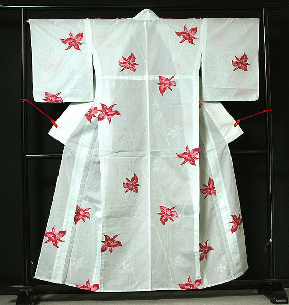 ■6502■　夏衣　紗　正絹縫取り小紋　蘭の花
