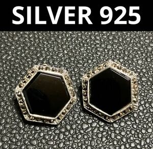 [ws275]silver 925 silver earrings onyx?ma-ka site hexagon 