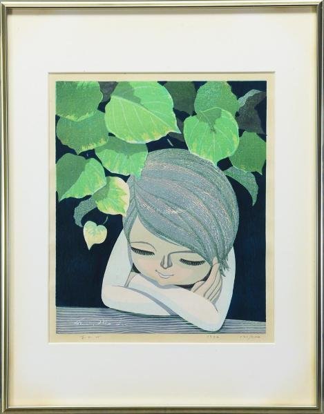 真作】【WISH】池田修三「木かげ」木版画1972年作直筆サイン〇人気木版