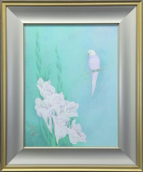 真作】【WISH】鹿見喜陌「清風」日本画10号金落款共シール◇花鳥逸品〇