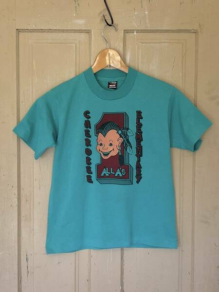 90s USA製 ビンテージ スクール Tシャツ キッズ ジュニア アメリカ 古着 アメカジ FRUIT OF THE LOOM 黒タグ 