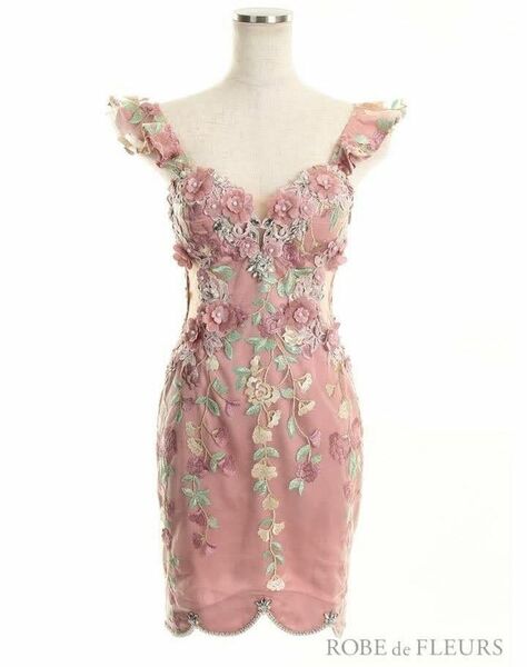 Robe de Fleurs フラワー刺繍チュールレース×タイトミニドレス(fm1640) pink