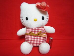 2002年 レトロ ハローキティ チェックの服 薔薇 お花 ぬいぐるみ キティちゃん エイコー