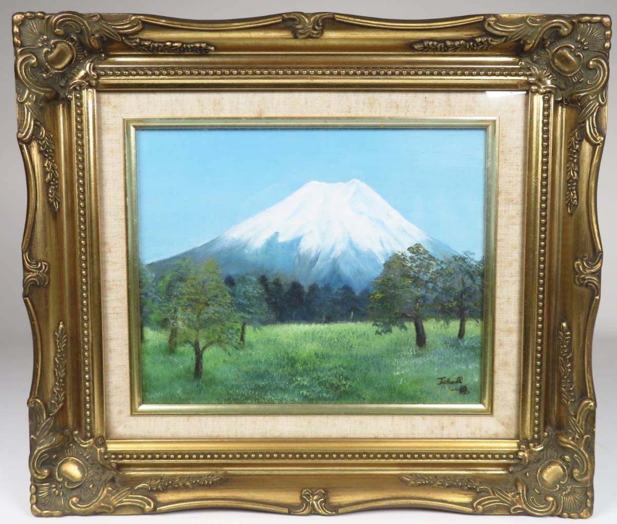 Garantiert authentisches Kunstwerk [Mt. Fuji im frühen Frühling, 1993, von Takeuchi Kazukan] Ölgemälde, Kunst, Kunstwerk, luxuriös gerahmt, Antiquität, antike Kunst, Künstler, unterzeichnet, 41 cm breit x 35, 5 cm hoch, Malerei, Ölgemälde, Natur, Landschaftsmalerei