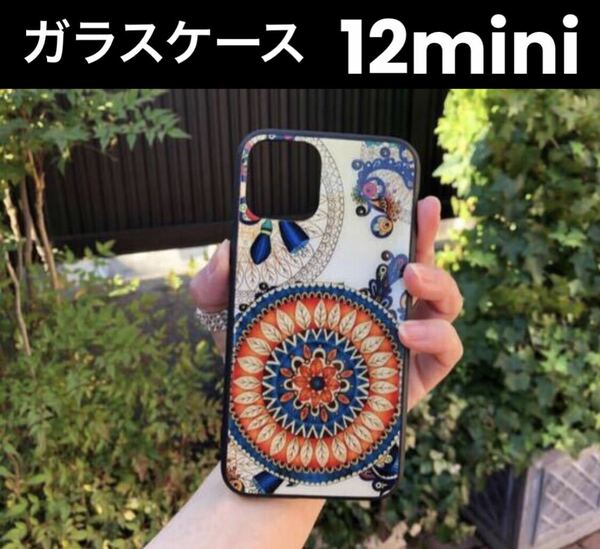 iPhone 12miniケース 強化ガラス メンズ　マンダラ　管理リ12m