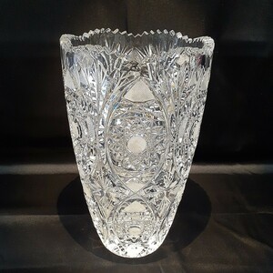 No.146 ボヘミアグラス 花瓶 クリスタル 置物 高さ約25cm コレクション 工芸品 ガラス インテリア