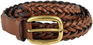 Gucci グッチ ベルト ブラウン Women's Braided Leather Belt with Gold Buckle 380606 2535 Brown 95cm