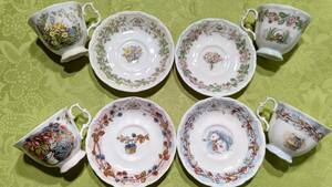 1-2 Royal Doulton Blanc b Lee hedge cup (9×7.5.)& saucer (14.) four season spring, summer, autumn, winter 4 customer set 