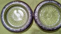 A 昭和レトロ 日本製 純銀 銀製×硝子 茶托 純銀縁取りガラスコースター 3枚セット（直径約10㎝）ケース入りレア_画像5