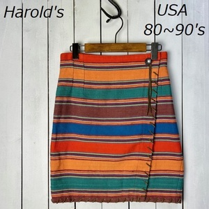 USA古着 80s～90s USA製 Harold's コットンインディアンラグ ラップスカート 10 ボーダー オールド ヴィンテージ 巻き ネイティブ ●287