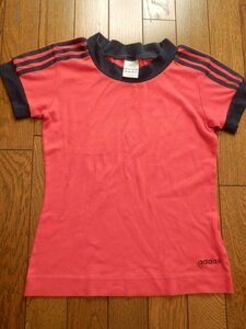 t7：adidas/赤 半袖 スポーツ カットソー シャツ ファッション 小物 レディース