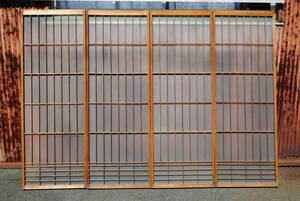 火12　昭和レトロ　4枚組　すりガラス張り　書院障子形桟　木製引戸　1315x466x32ミリ