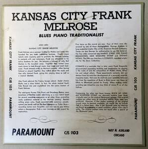 KANSAS CITY FRANK MELROSE - BLUES PIANO TRADITIONALIST PARAMOUNT