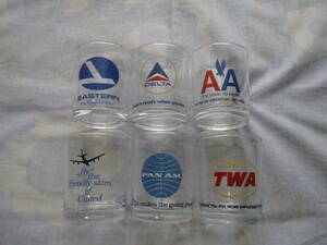 USA購入 デッドストック エアライン ビンテージ 航空会社 グラス6個セット PANAM TWA DELTA UNITED AMERICAN EASTERN フランス製 飛行機