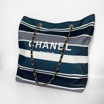 【未使用】 シャネル ノベルティ 非売品 トートバッグ 2WAY 両面プリント CHANEL キャンバス A4 マリン レディース_画像2